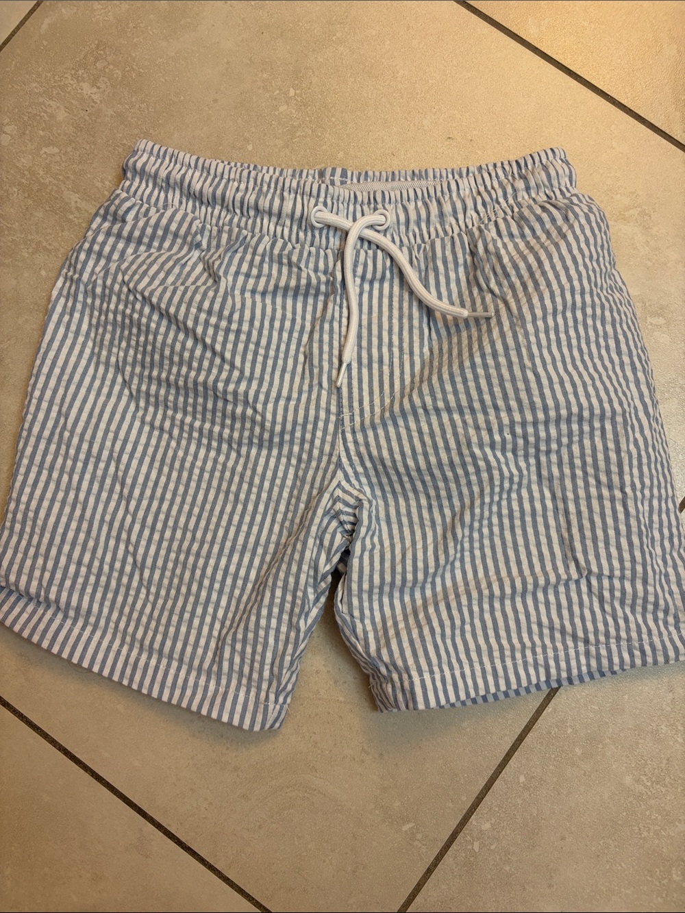 Primark Light Blue and White Striped Seersucker Swim Trunks